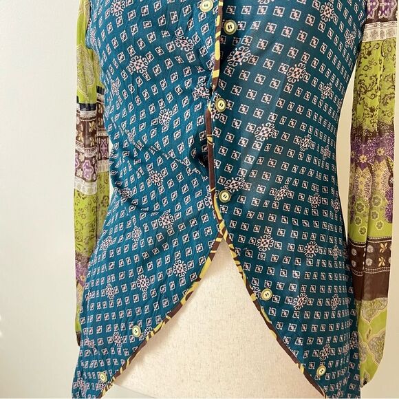 Anac by Kimi Asymmetrical Chic Art-to-Wear Long Paisley V-Neck Mesh Tunic Top XL - Picture 4 of 9